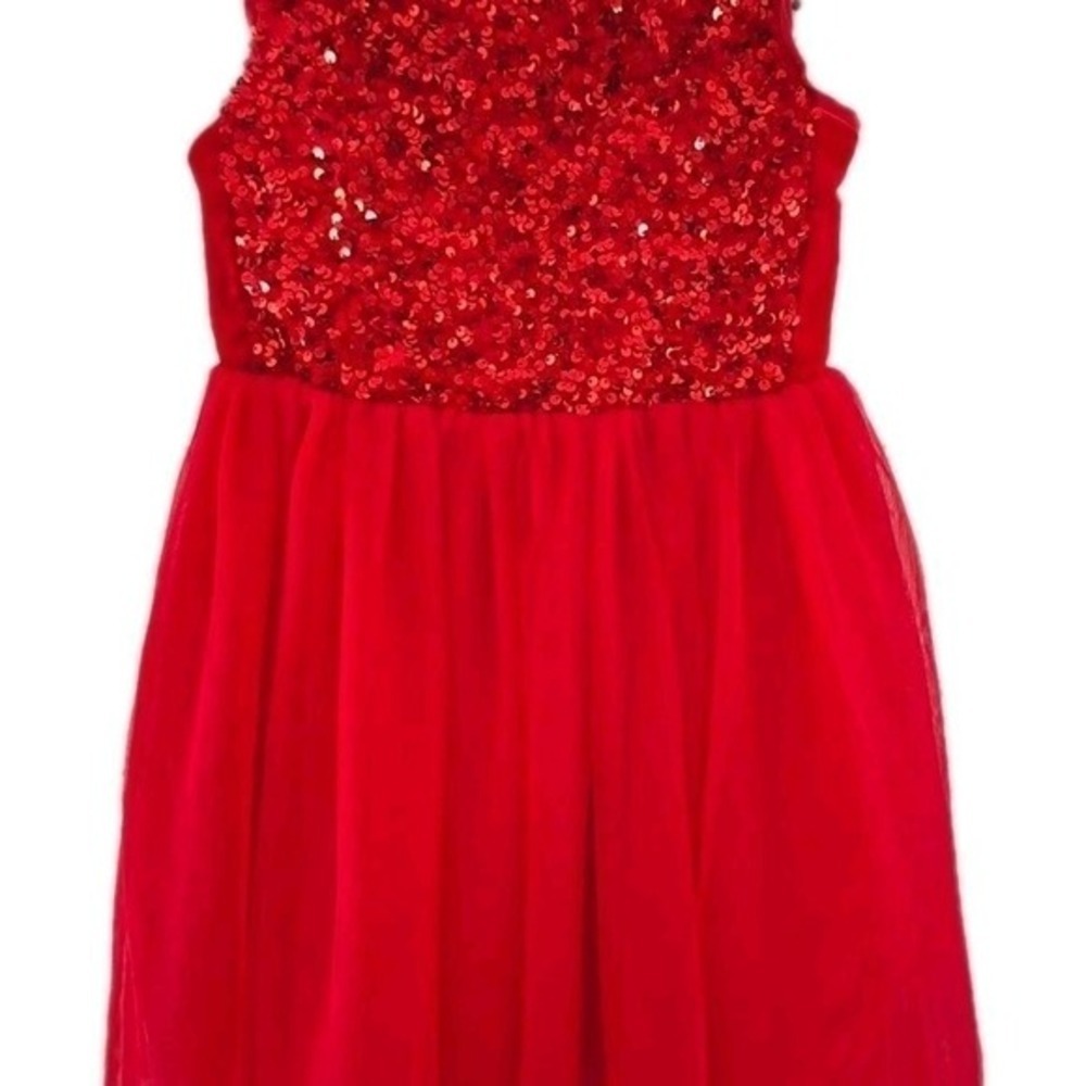 Cat & Jack Christmas Dress Girls Red Tulle Sequins Kids size 6 Year - Picture 2 of 3